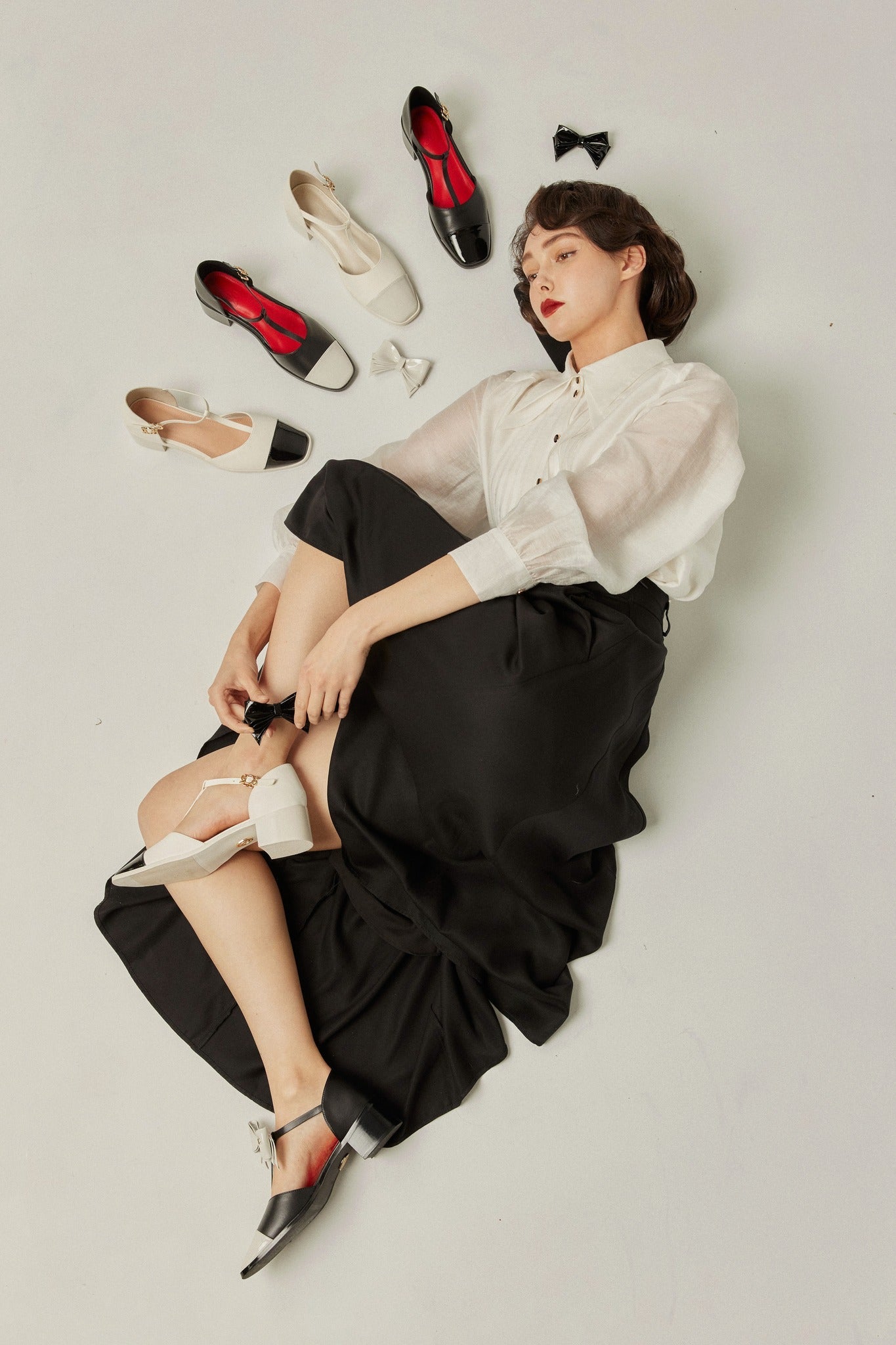 ティーバーメリージェーンパンプス-Renewal-Black Toe×White