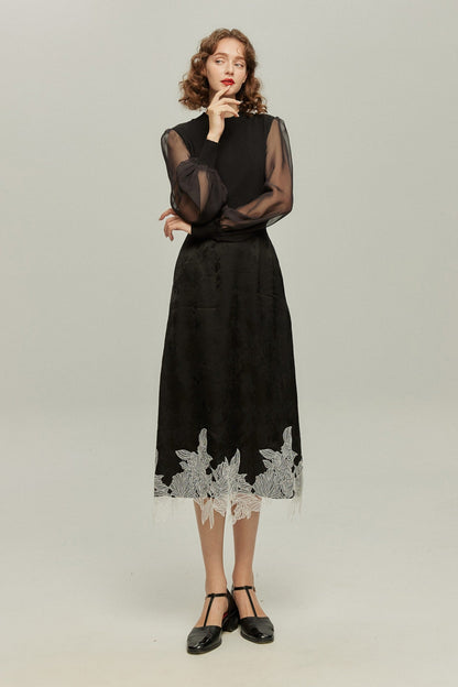 シースルースリーブニットトップ-Black