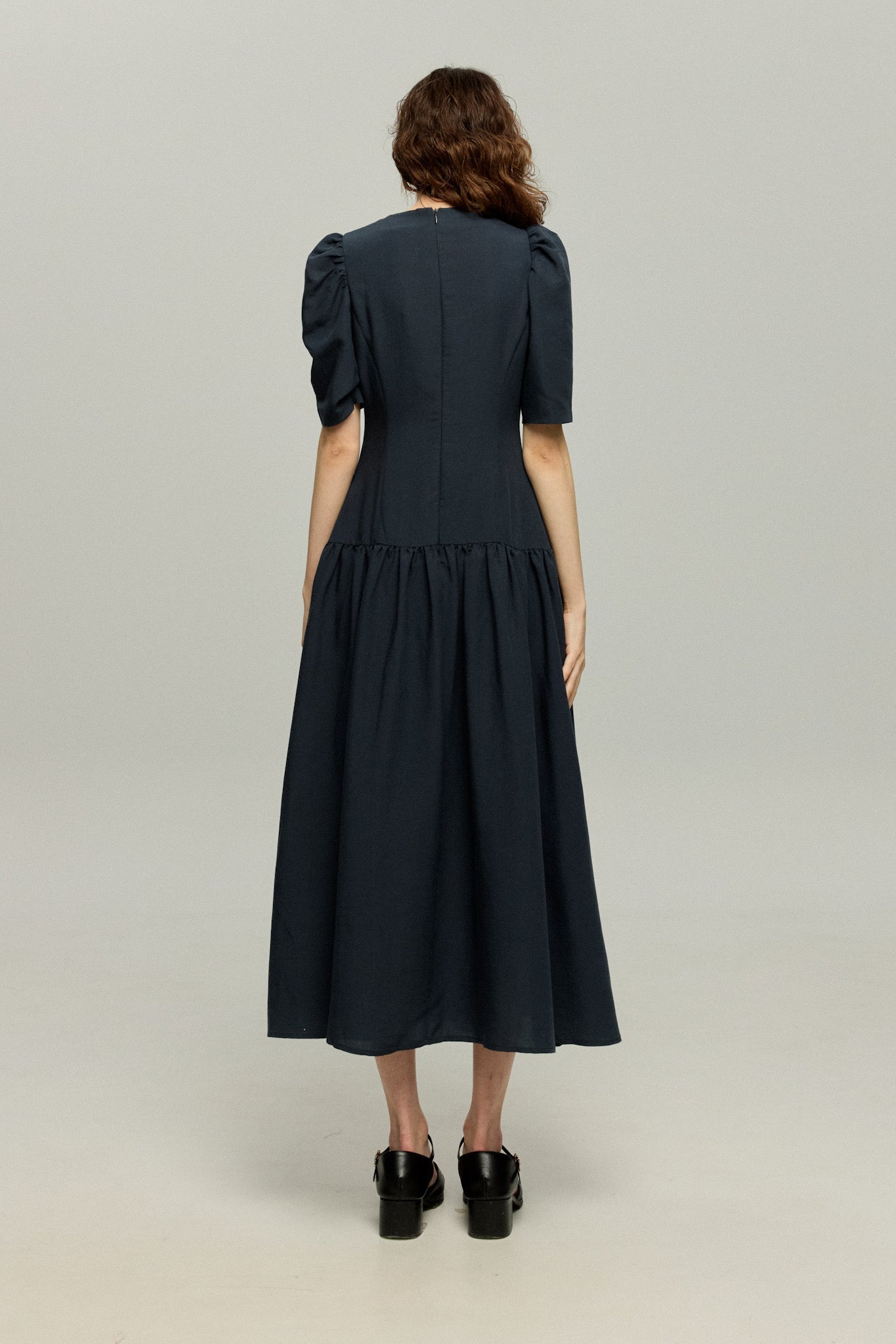 ハイウエストデザインドレス-Navy
