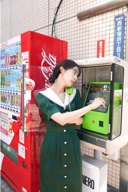 レーストリムジャガードワンピース-Green
