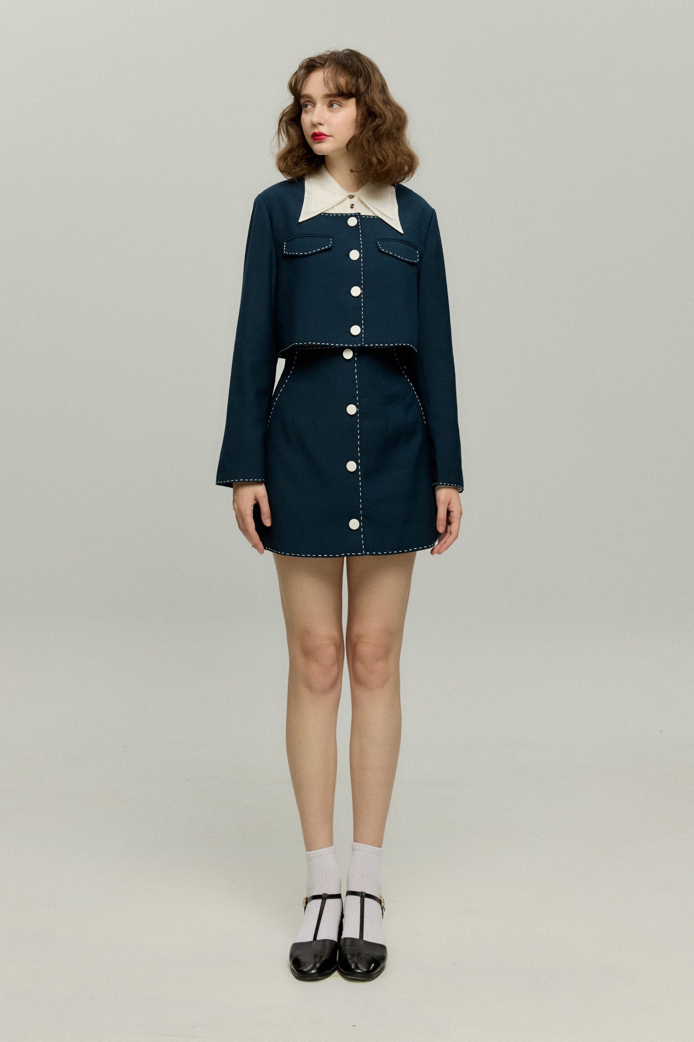 ハイウエストスカート-Navy