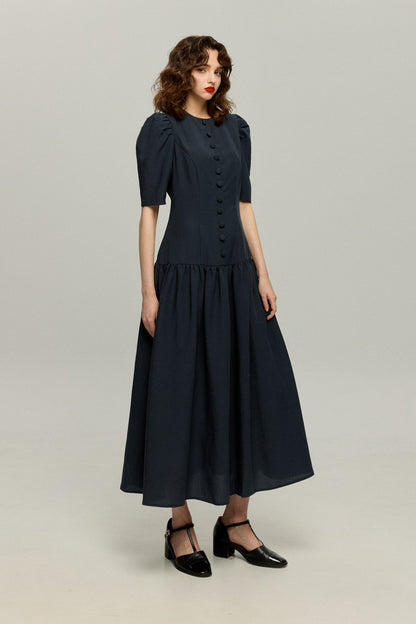 ハイウエストデザインドレス-Navy