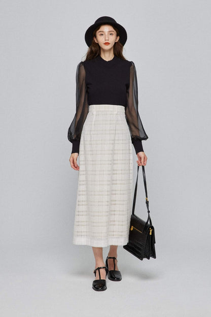 シースルースリーブニットトップ-Black