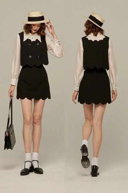 スカラップデザインショートスカート-Black