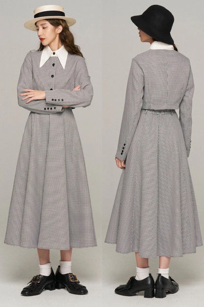 ハイウエストサーキュラースカート-Houndstooth check