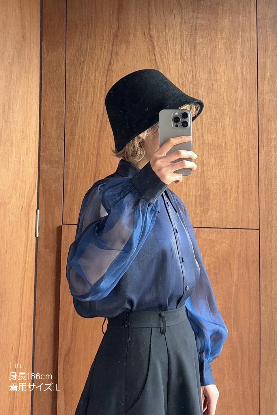 シースルースリーブブラウス-Navy