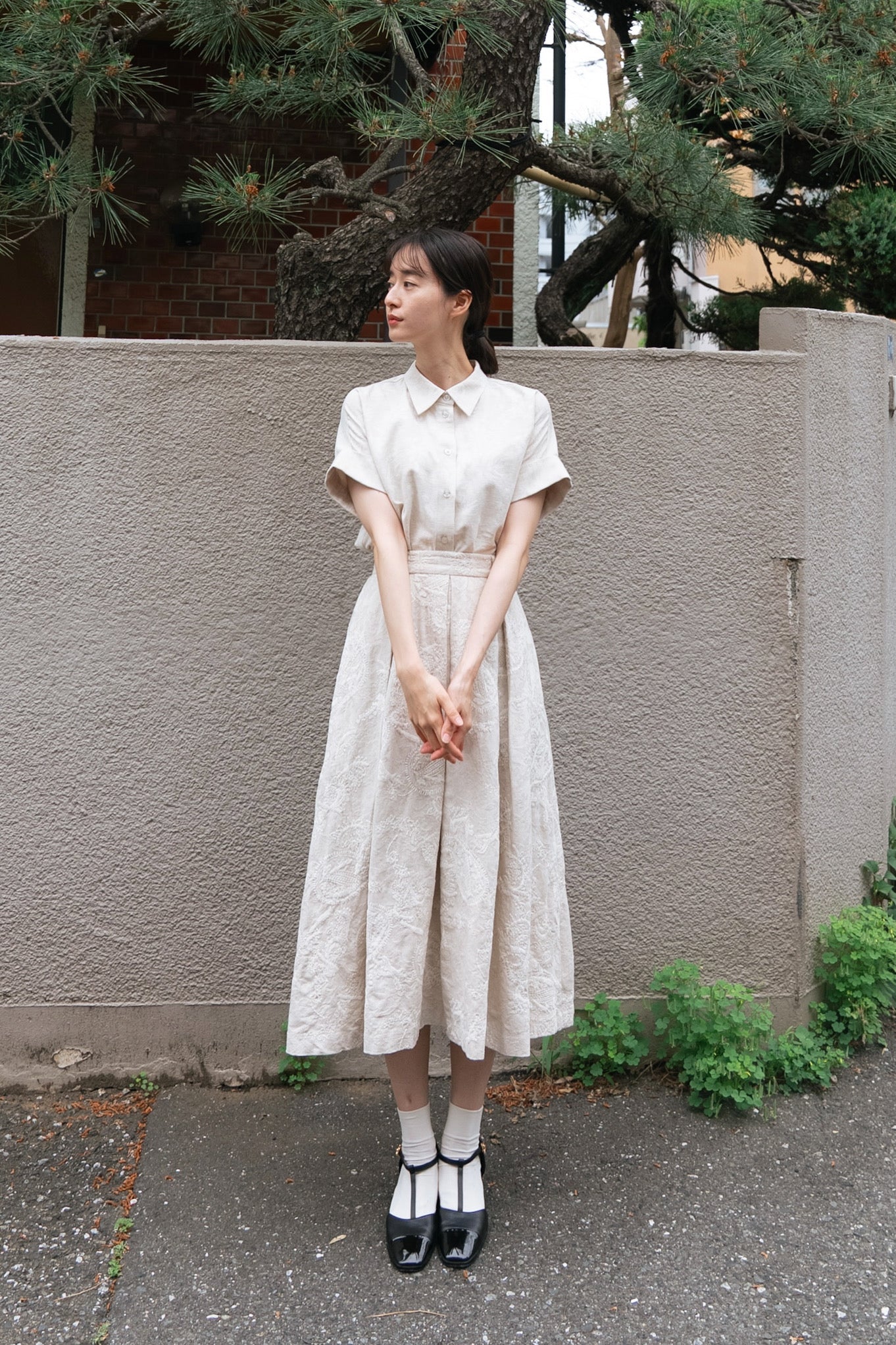 フロントタックハイウエストスカート-Ivory