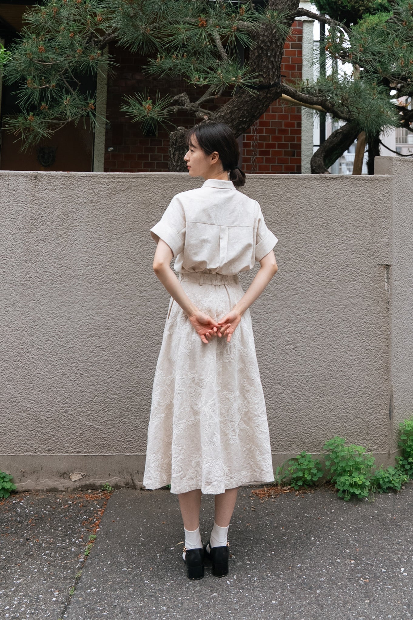 フロントタックハイウエストスカート-Ivory