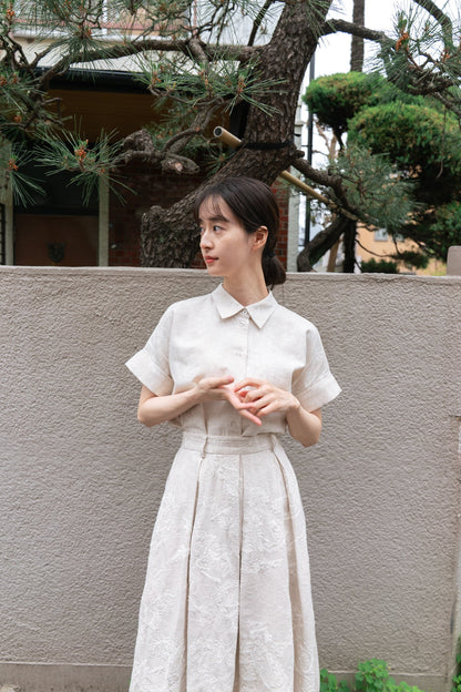 フロントタックハイウエストスカート-Ivory