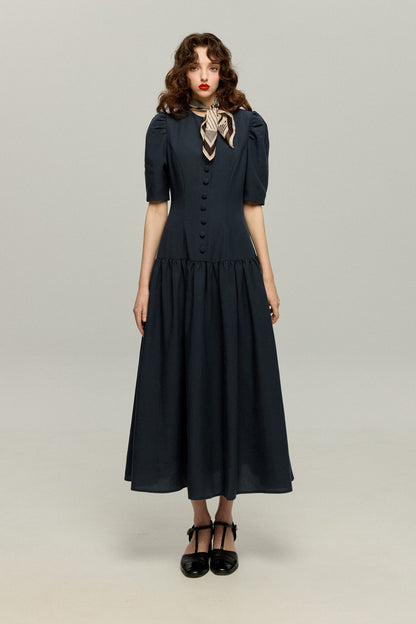 ハイウエストデザインドレス-Navy