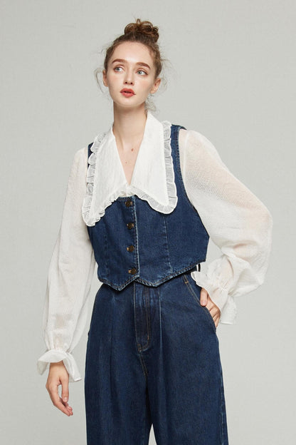 シースルーフリルブラウス-Off White