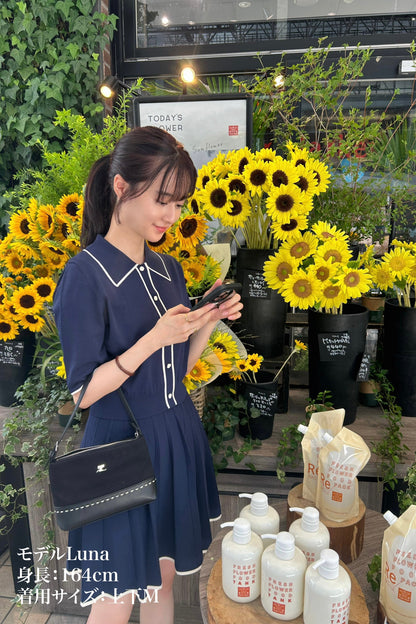 ハイウエストプリーツニットスカート-Navy