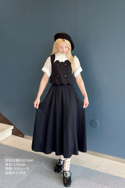 スカラップデザインダブルブレストベスト-Black