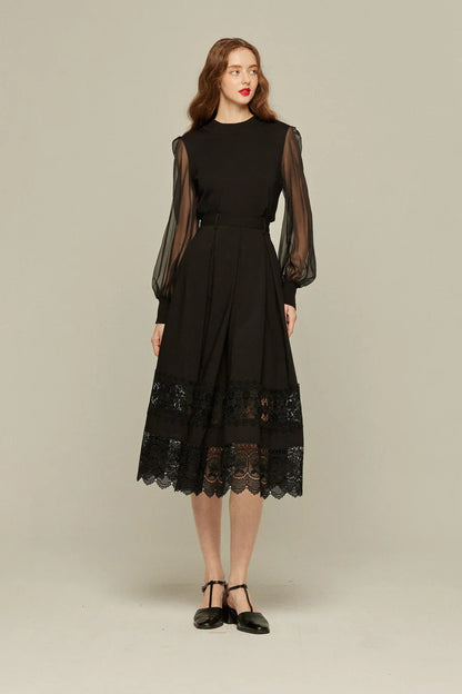 シースルースリーブニットトップ-Black