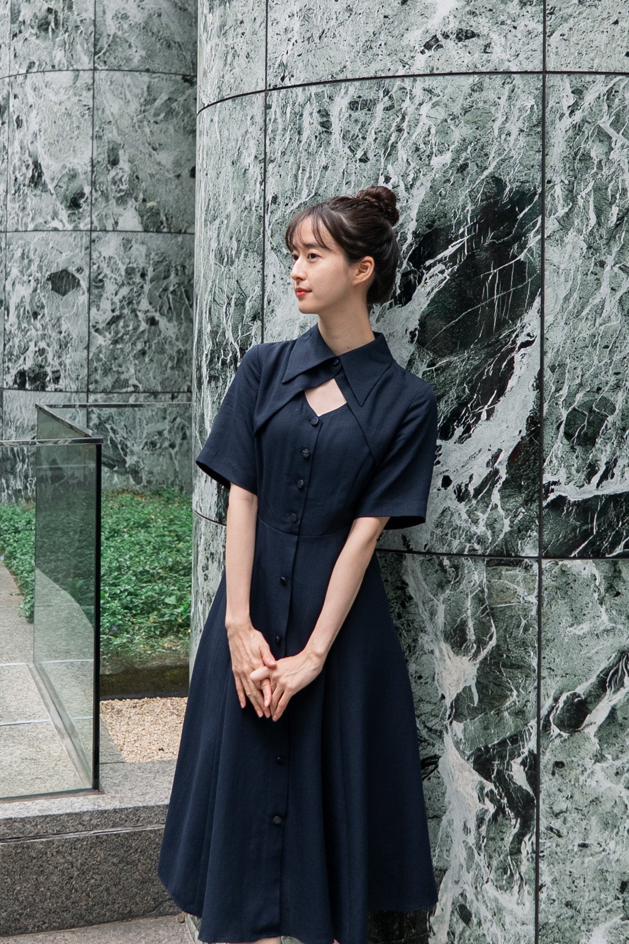 クラシカルシャツドレス-Navy