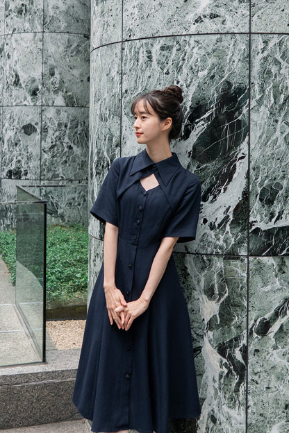 クラシカルシャツドレス-Navy