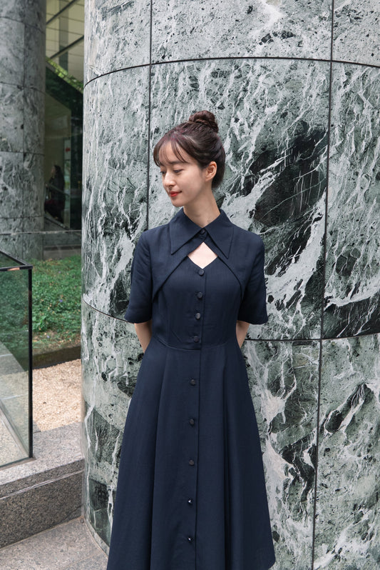 クラシカルシャツドレス-Navy