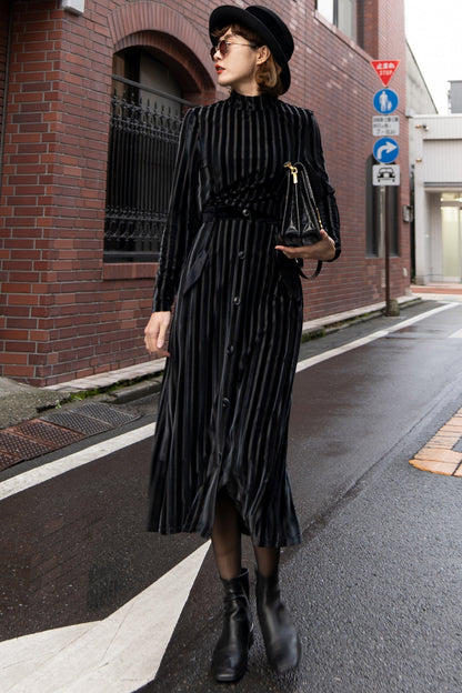 ベルベットストライプトップ-Black