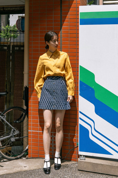 格子柄デニムスカート-Navy
