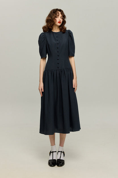 ハイウエストデザインドレス-Navy