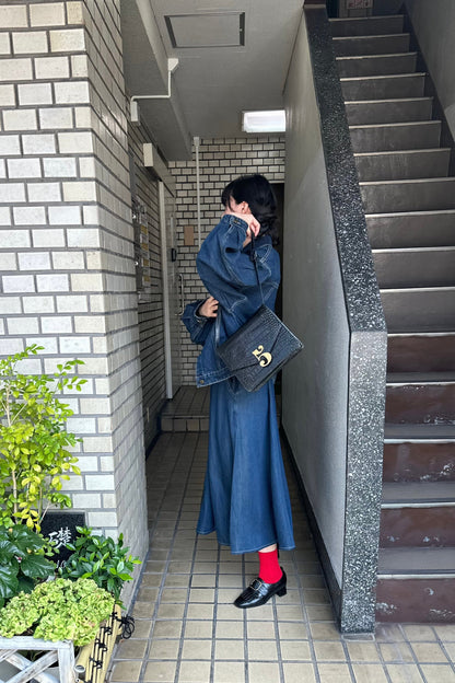 ハイウエストデニムスカート-Navy