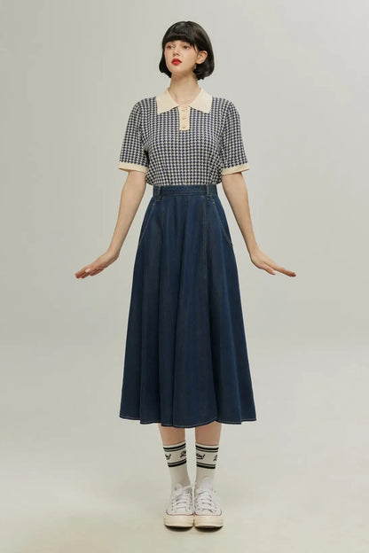 ハイウエストデニムスカート-Navy