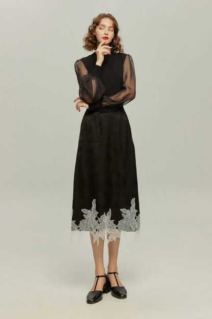シースルースリーブニットトップ-Black