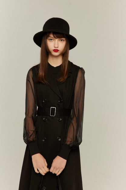 シースルースリーブニットトップ-Black