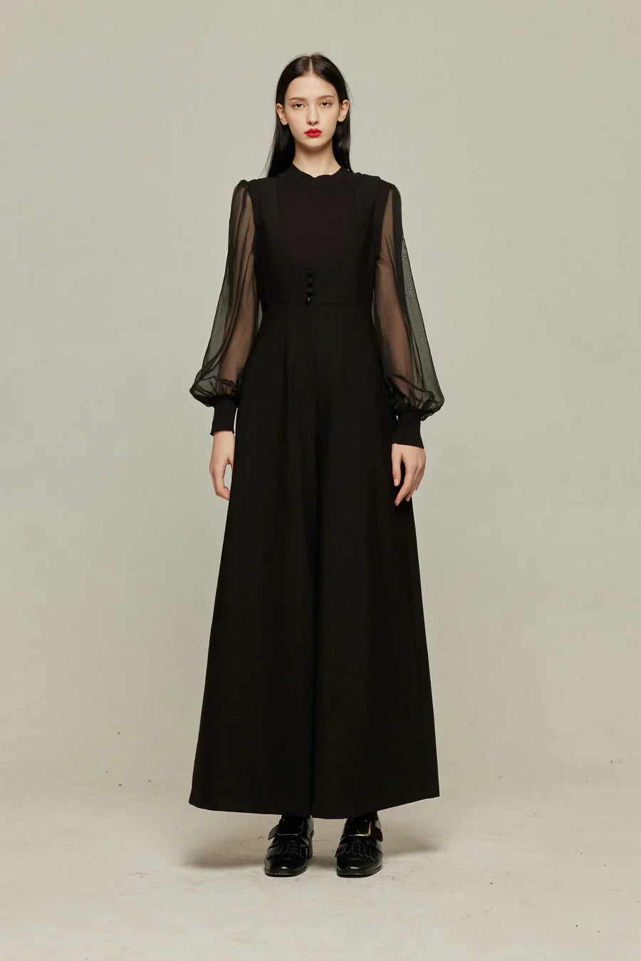 シースルースリーブニットトップ-Black
