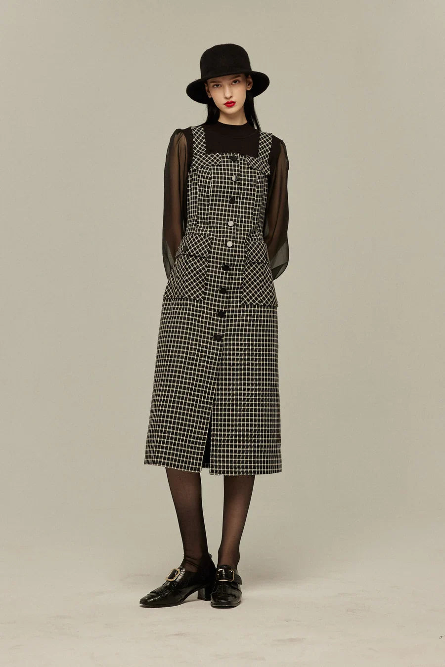 シースルースリーブニットトップ-Black
