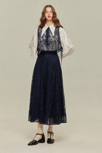 バルーンスリーブシノワズリブラウス-White