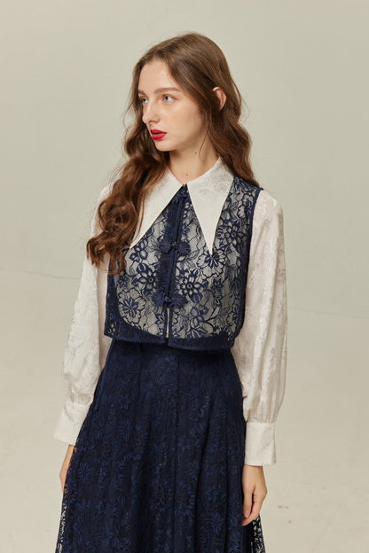 チャイナバックルスリーブレストップス-Navy