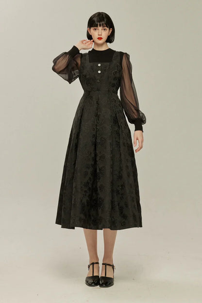 シースルースリーブニットトップ-Black