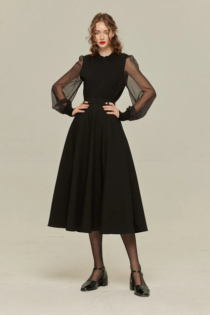 シースルースリーブニットトップ-Black