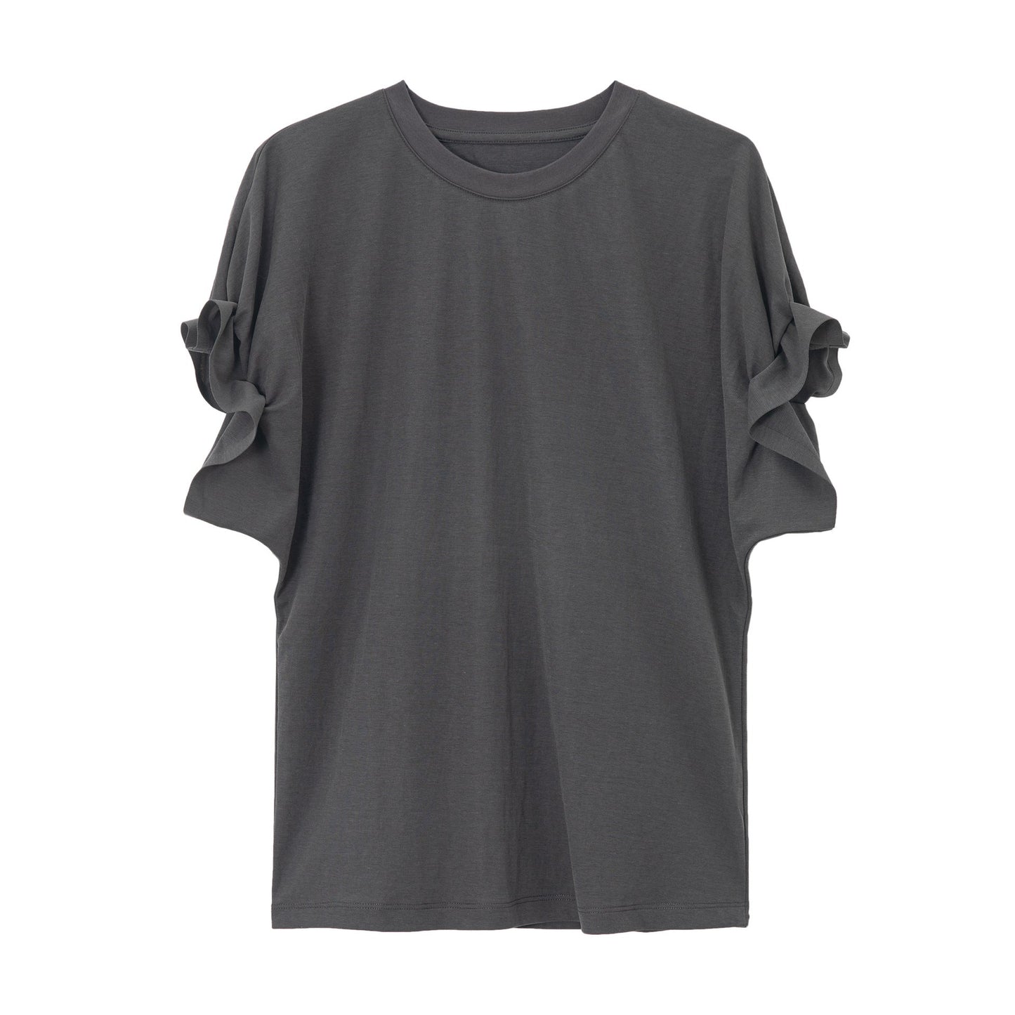 リネン混フリルスリーブドロップショルダーTシャツ