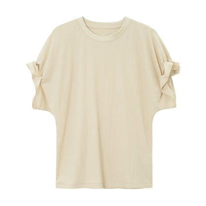 リネン混フリルスリーブドロップショルダーTシャツ