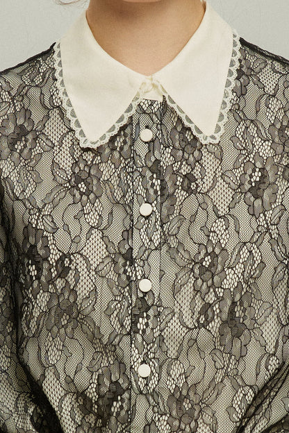 シースルースリーブレースブラウス-Black