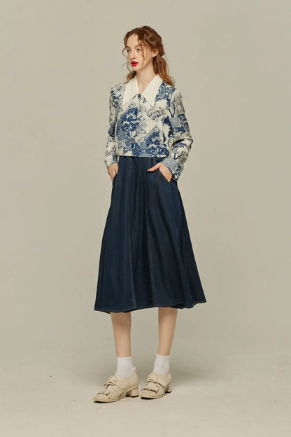 ハイウエストデニムスカート-Navy