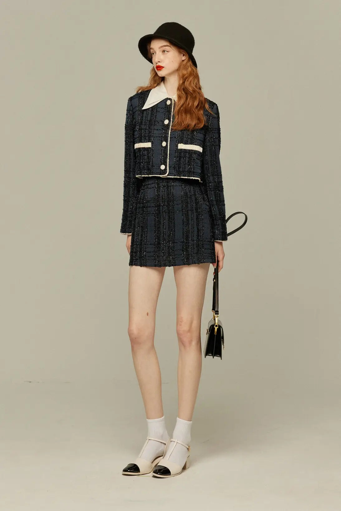 ハイウエストショートラメスカート-Navy