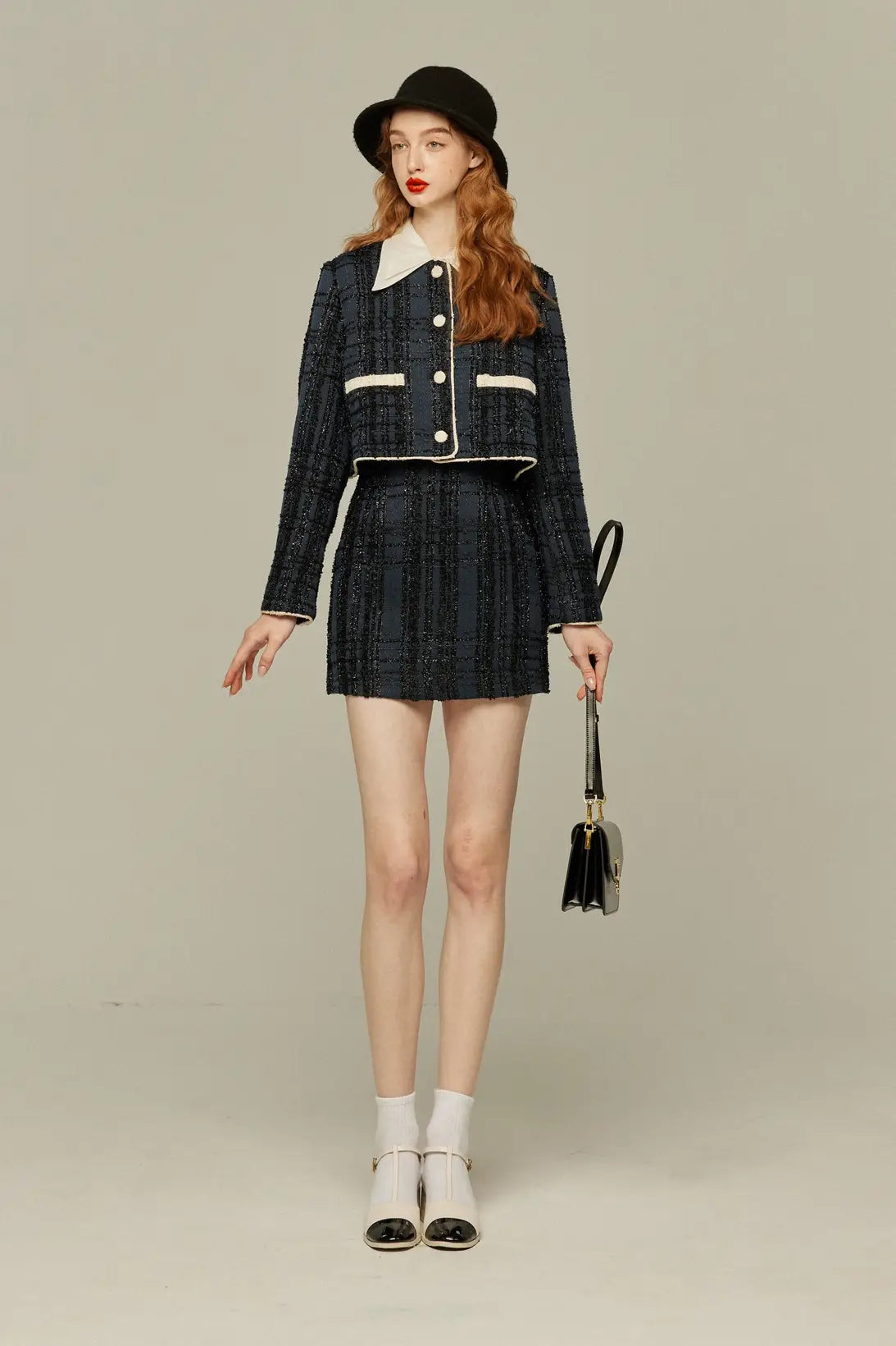 ハイウエストショートラメスカート-Navy