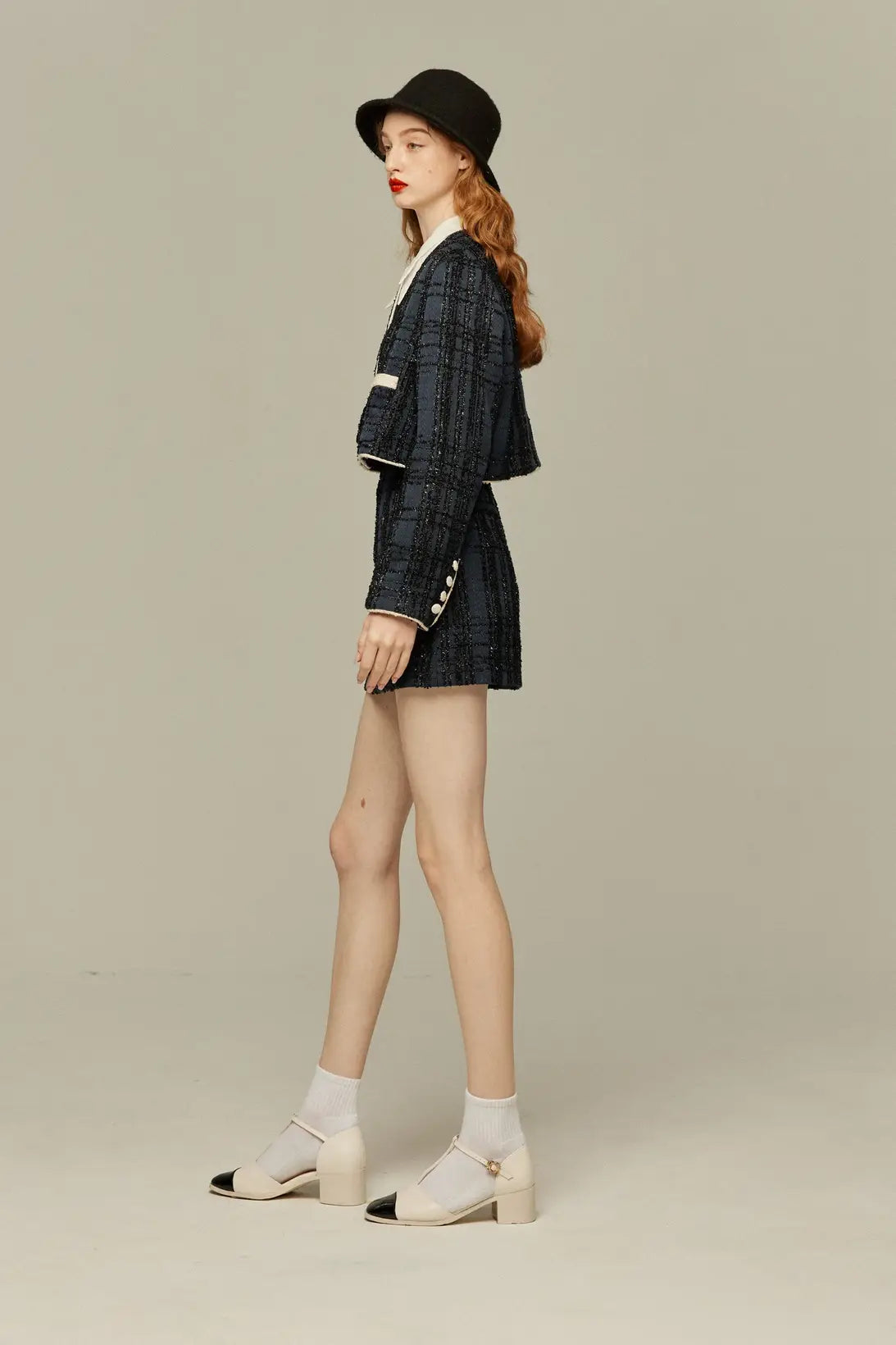 ハイウエストショートラメスカート-Navy