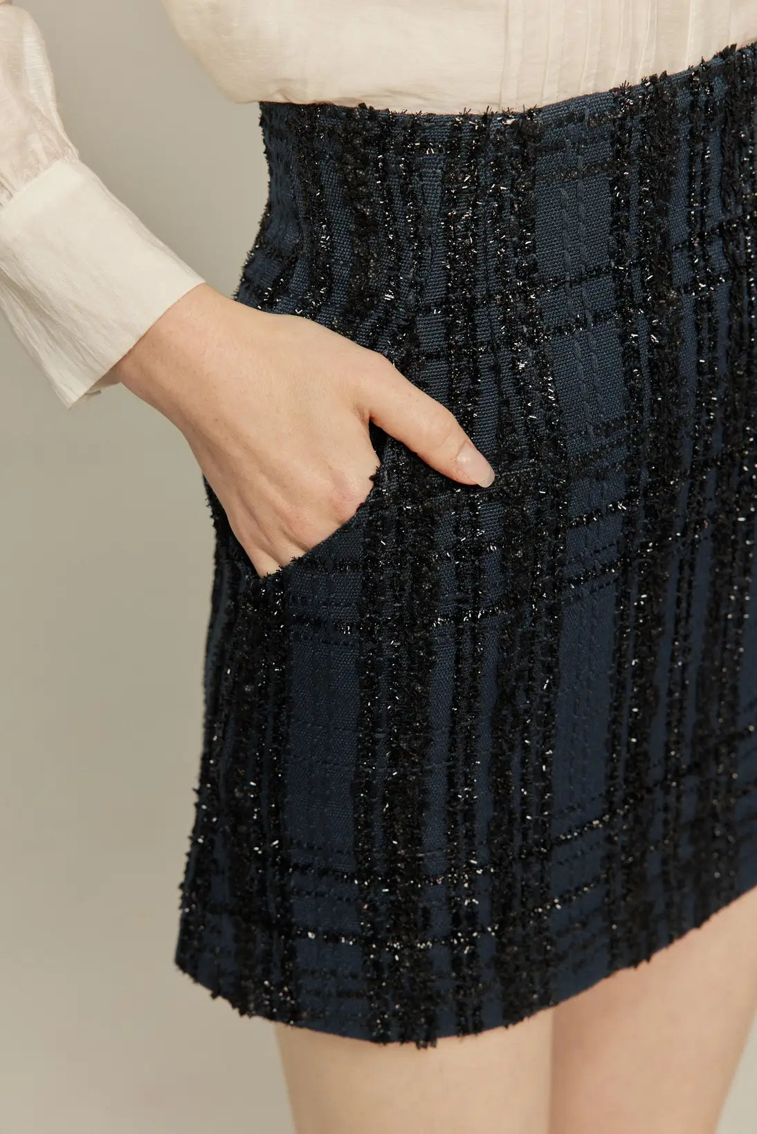 ハイウエストショートラメスカート-Navy