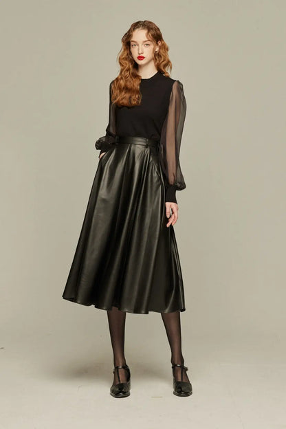 シースルースリーブニットトップ-Black