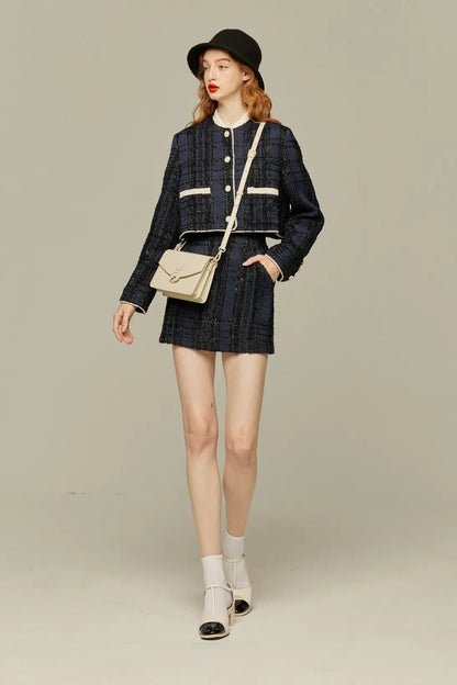 ハイウエストショートラメスカート-Navy