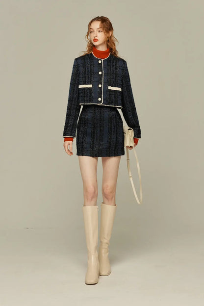 ハイウエストショートラメスカート-Navy