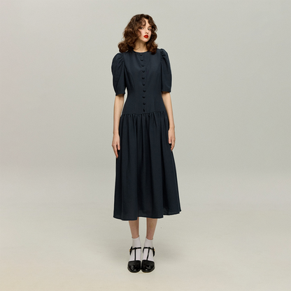 ハイウエストデザインドレス-Navy