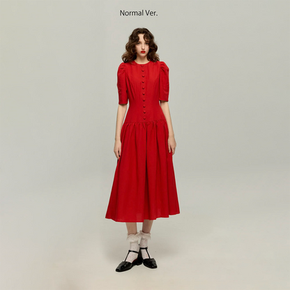 ハイウエストデザインドレス-Red