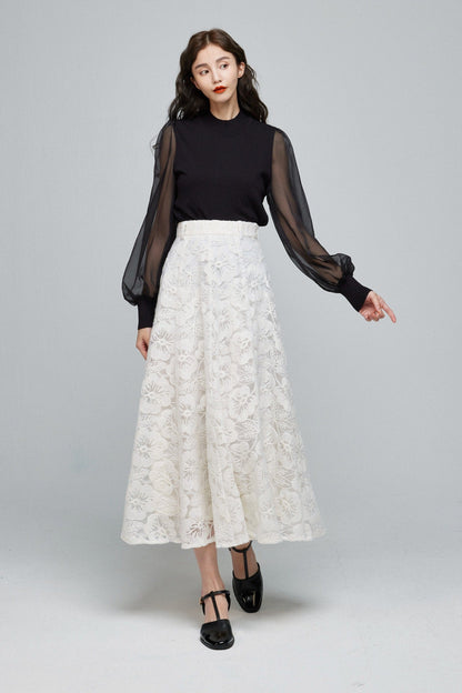 シースルースリーブニットトップ-Black